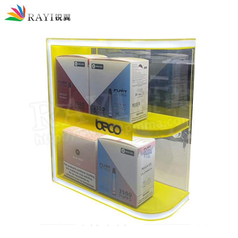 LED發(fā)光雙層霧化器展示架亞克力雪茄展示臺電子煙具展示柜